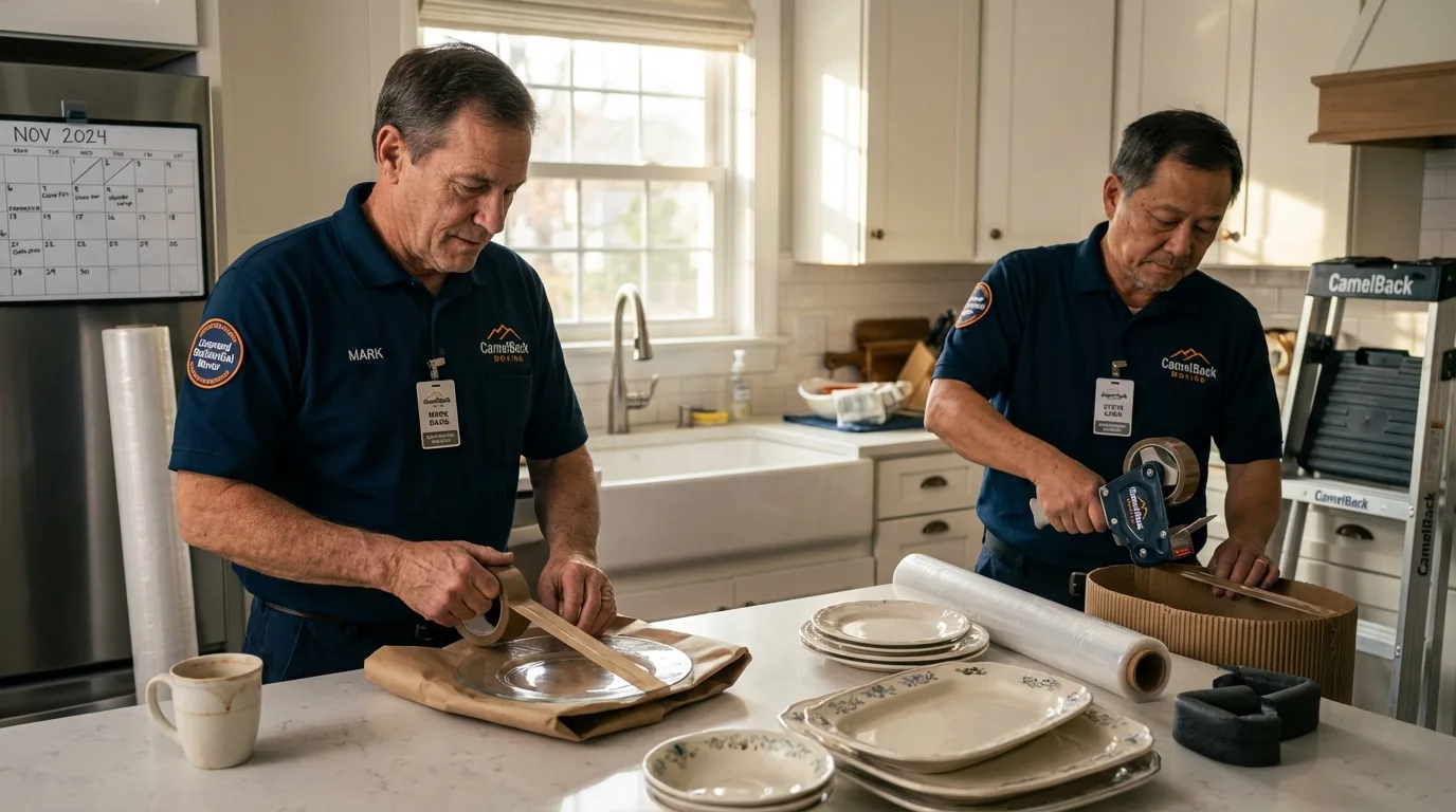 Professional crew packing kitchen dishware in Waterloo, IN